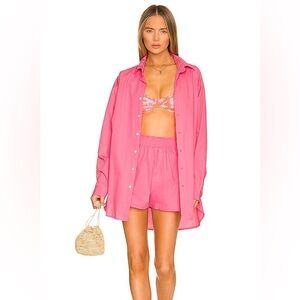 NWT Faithfull The Brand Vega Shirt Dress - Bright Pink Size XL